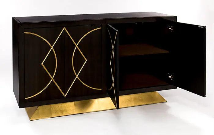Faux Walnut Finish with Goldleaf Details, Top in Black Finish Credenza Cabinet / Buffet 4448-S by Artmax Furniture Artmax Furniture