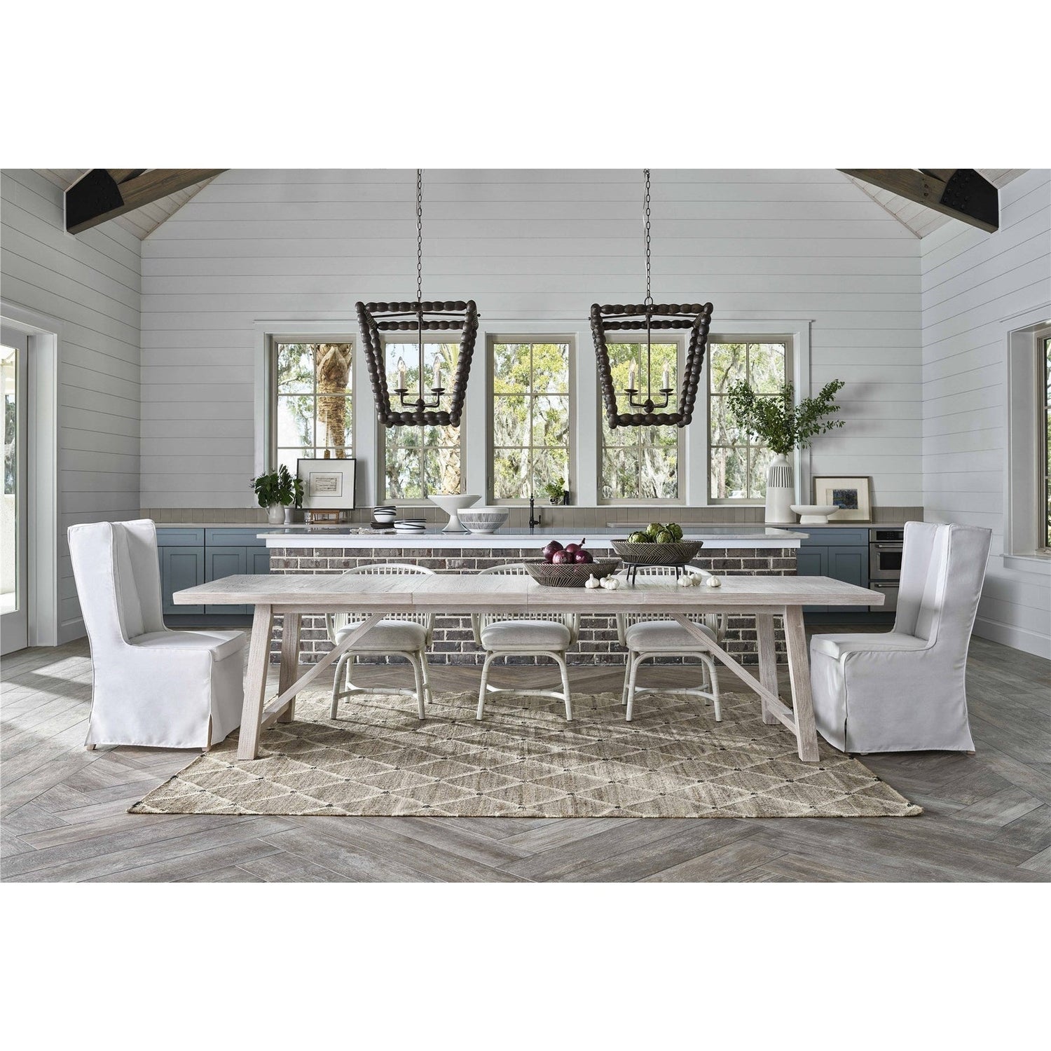 Getaway Dining Table Sea Oat Finish Extendable 124-Inch – Universal