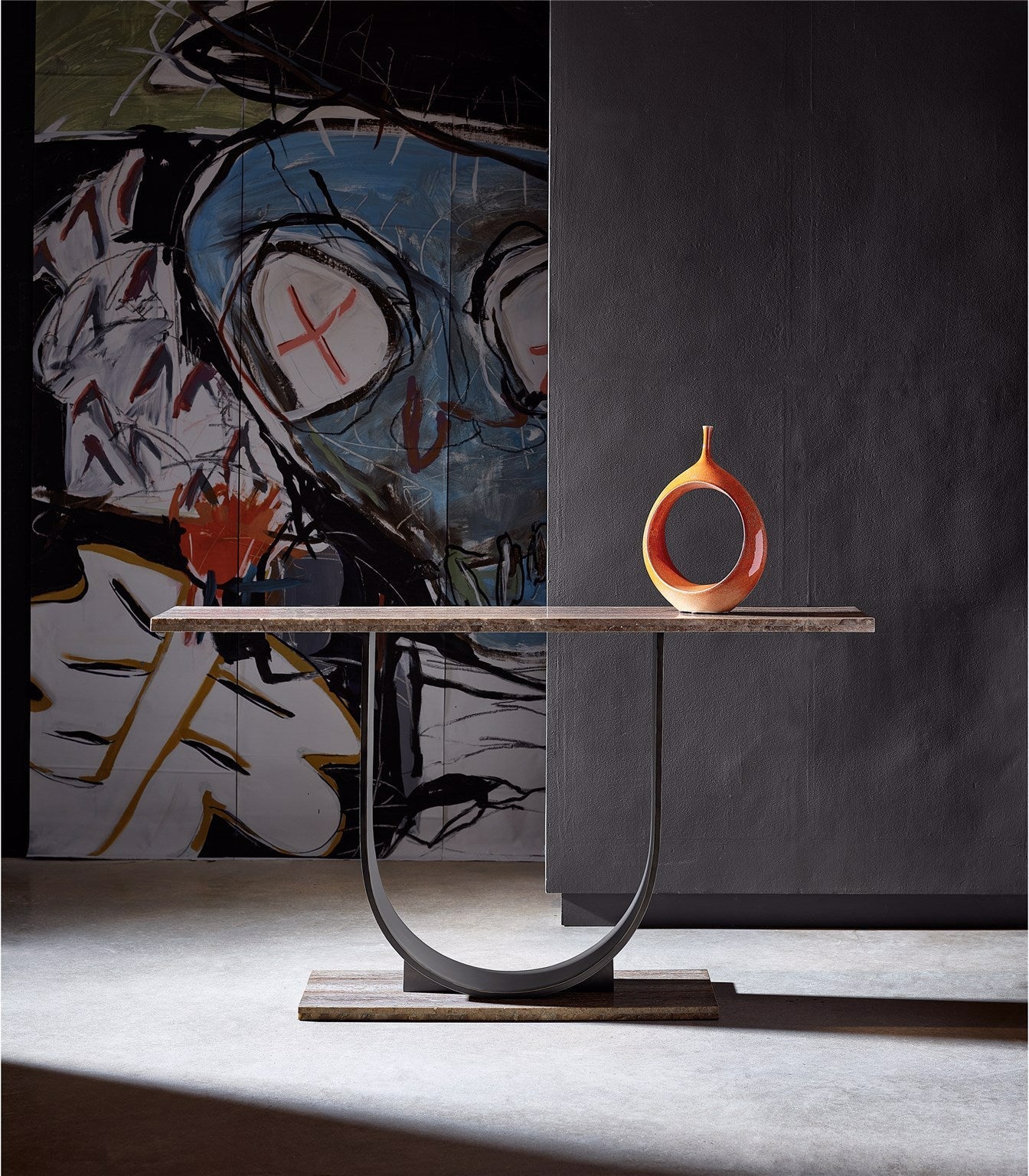 Equilibrium Console Gray Travertine & Bronze Accent | Universal