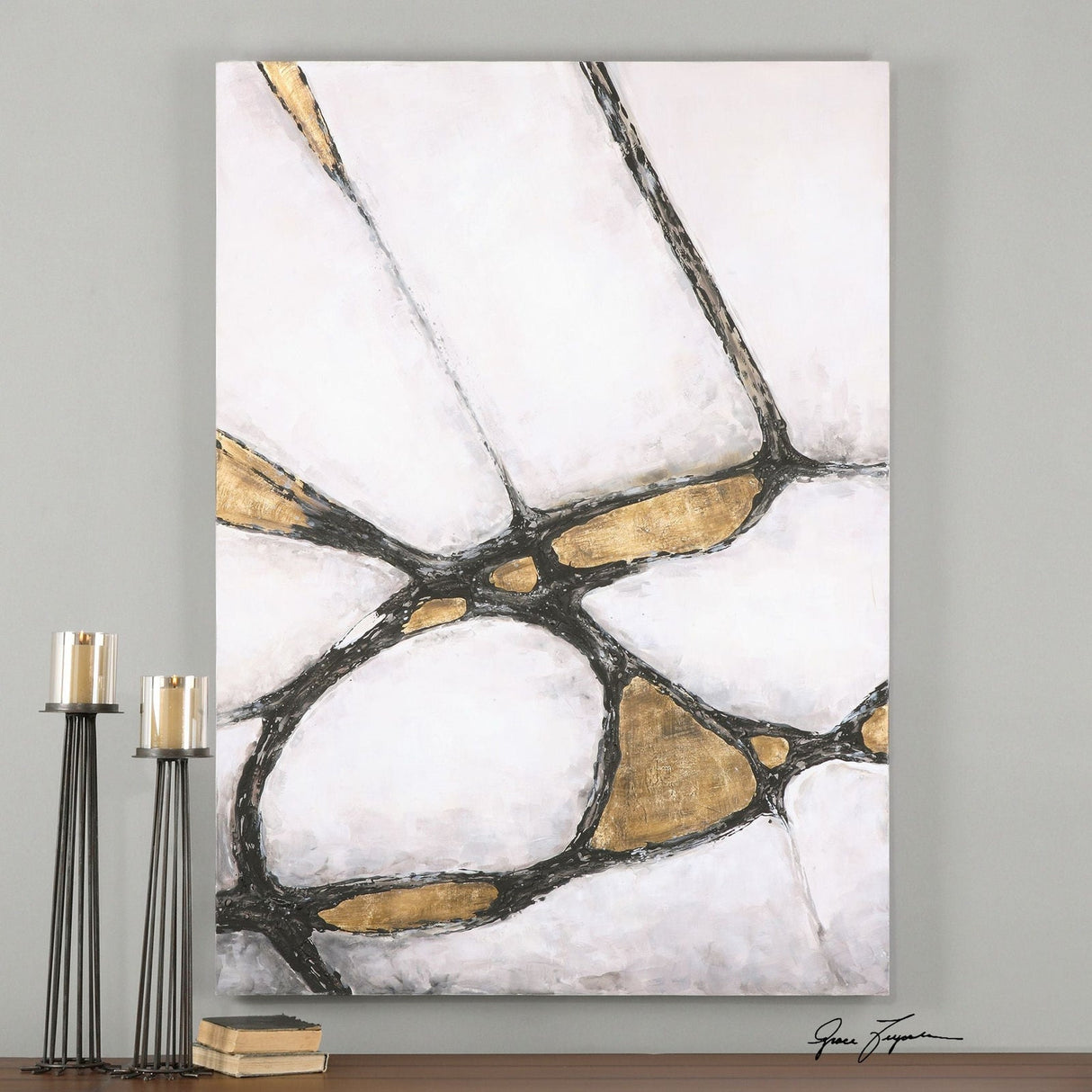 Uttermost Abstract Art In Gold And Black - Home Elegance USA