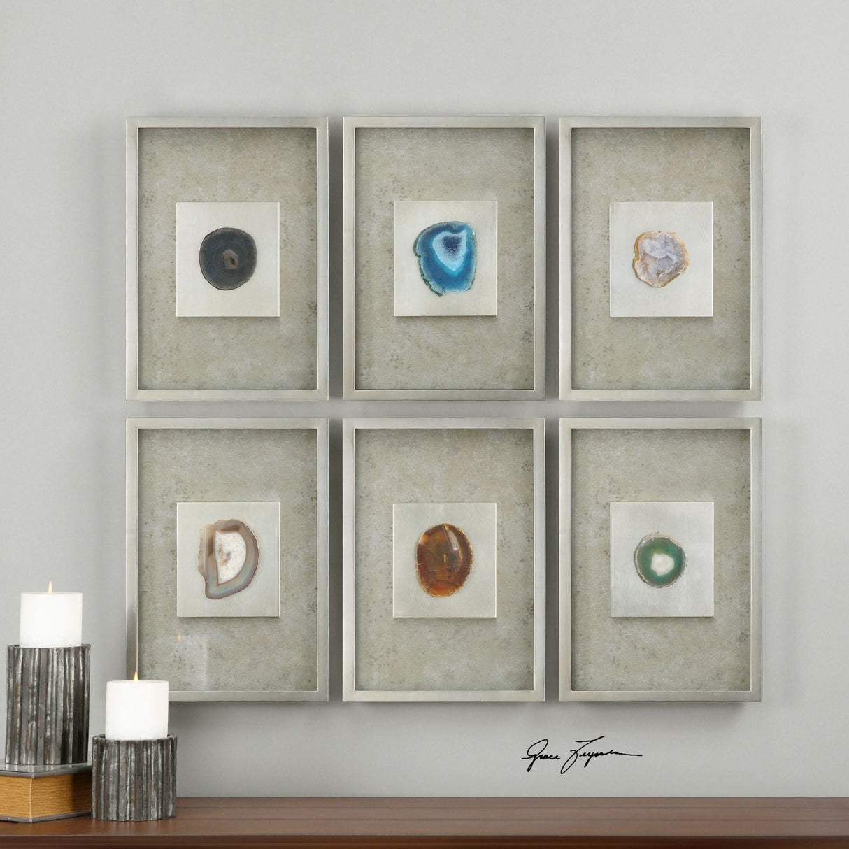 Uttermost Agate Stone Silver Wall Art - Set Of 6 - Home Elegance USA