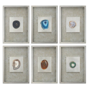 Agate Stone Silver Wall Art - Set Of 6 | Uttermost | Home Elegance USA