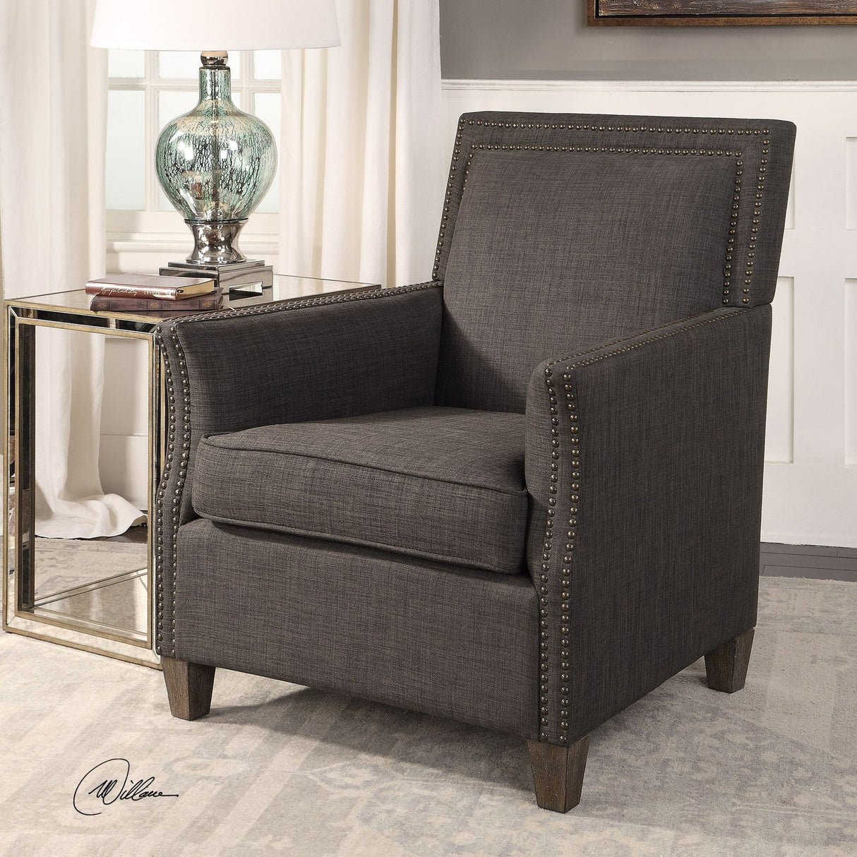 Uttermost Darick Charcoal Armchair - Home Elegance USA