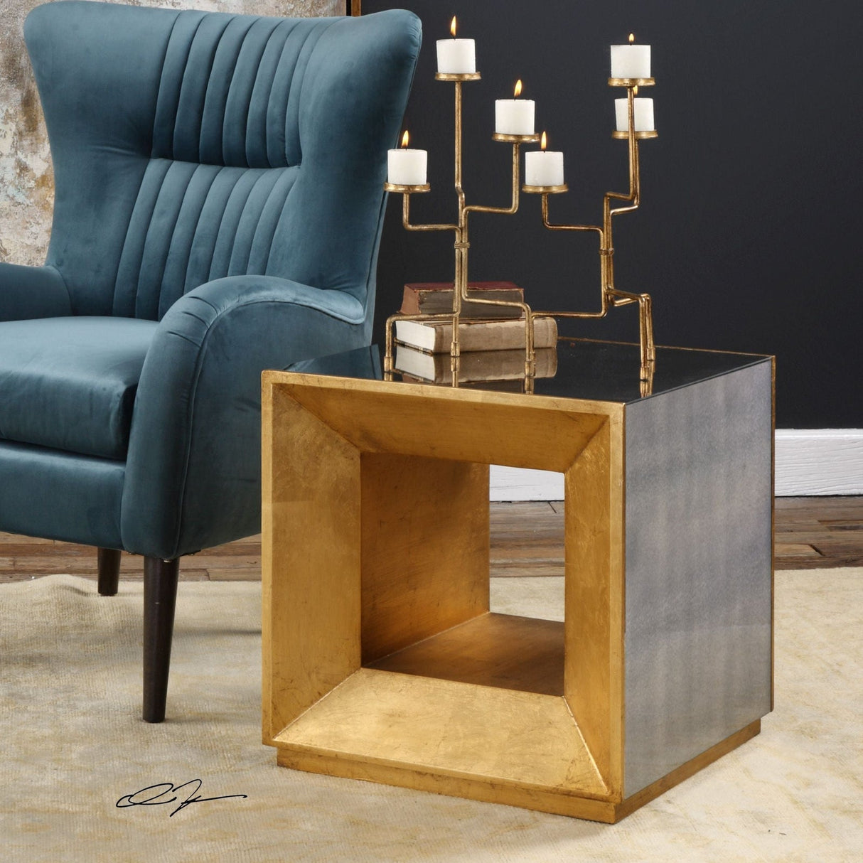 Uttermost Flair Gold Cube Table - Home Elegance USA