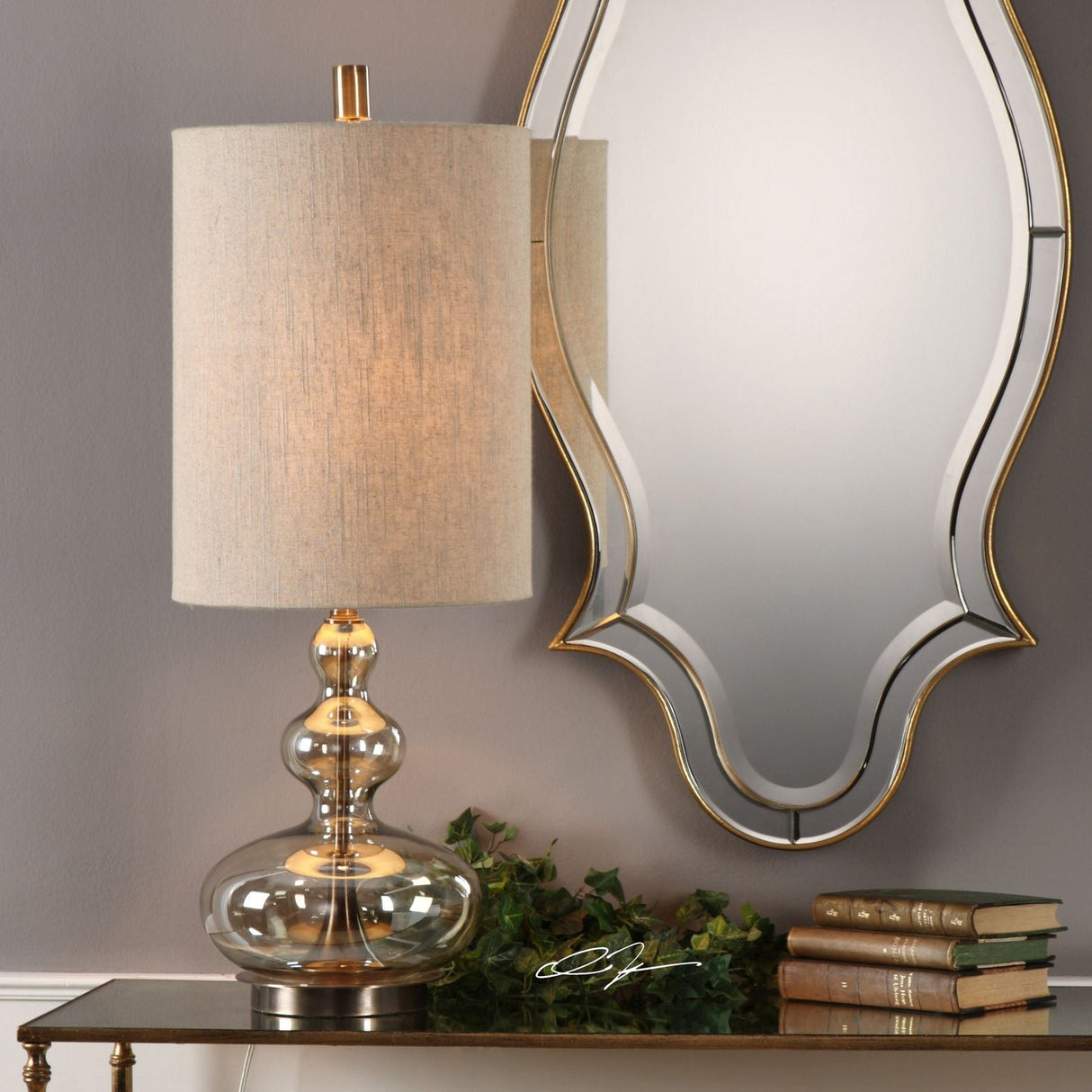 Uttermost Formoso Amber Glass Table Lamp - Home Elegance USA