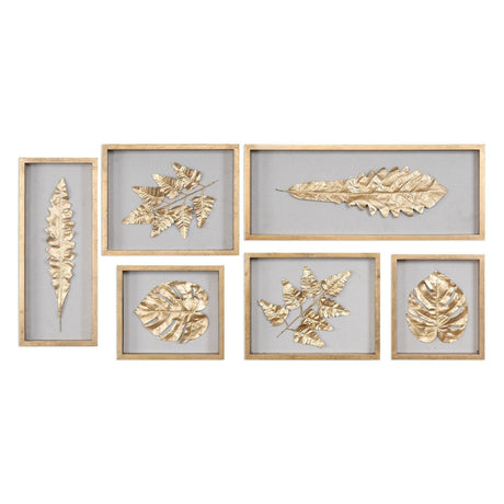 Uttermost Golden Leaves Shadow Box - Set Of 6 - Home Elegance USA