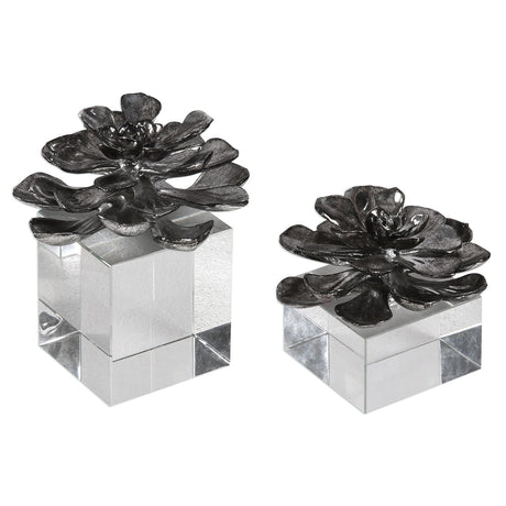 Uttermost Indian Lotus Metallic Silver Flowers - Set Of 2 - Home Elegance USA
