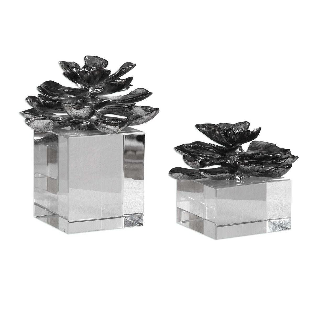 Uttermost Indian Lotus Metallic Silver Flowers - Set Of 2 - Home Elegance USA