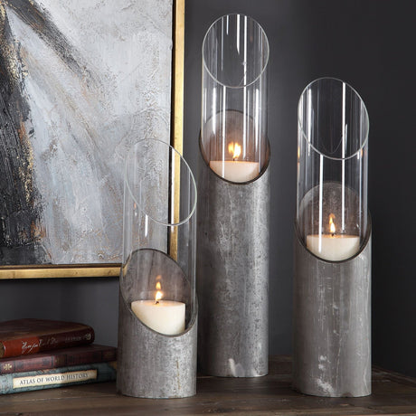 Uttermost Karter Iron & Glass Candleholders - Set Of 3 - Home Elegance USA