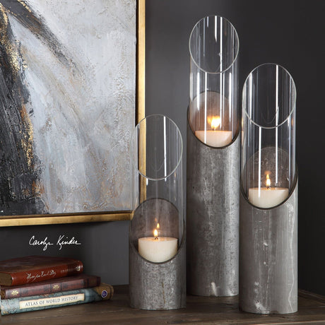 Uttermost Karter Iron & Glass Candleholders - Set Of 3 - Home Elegance USA