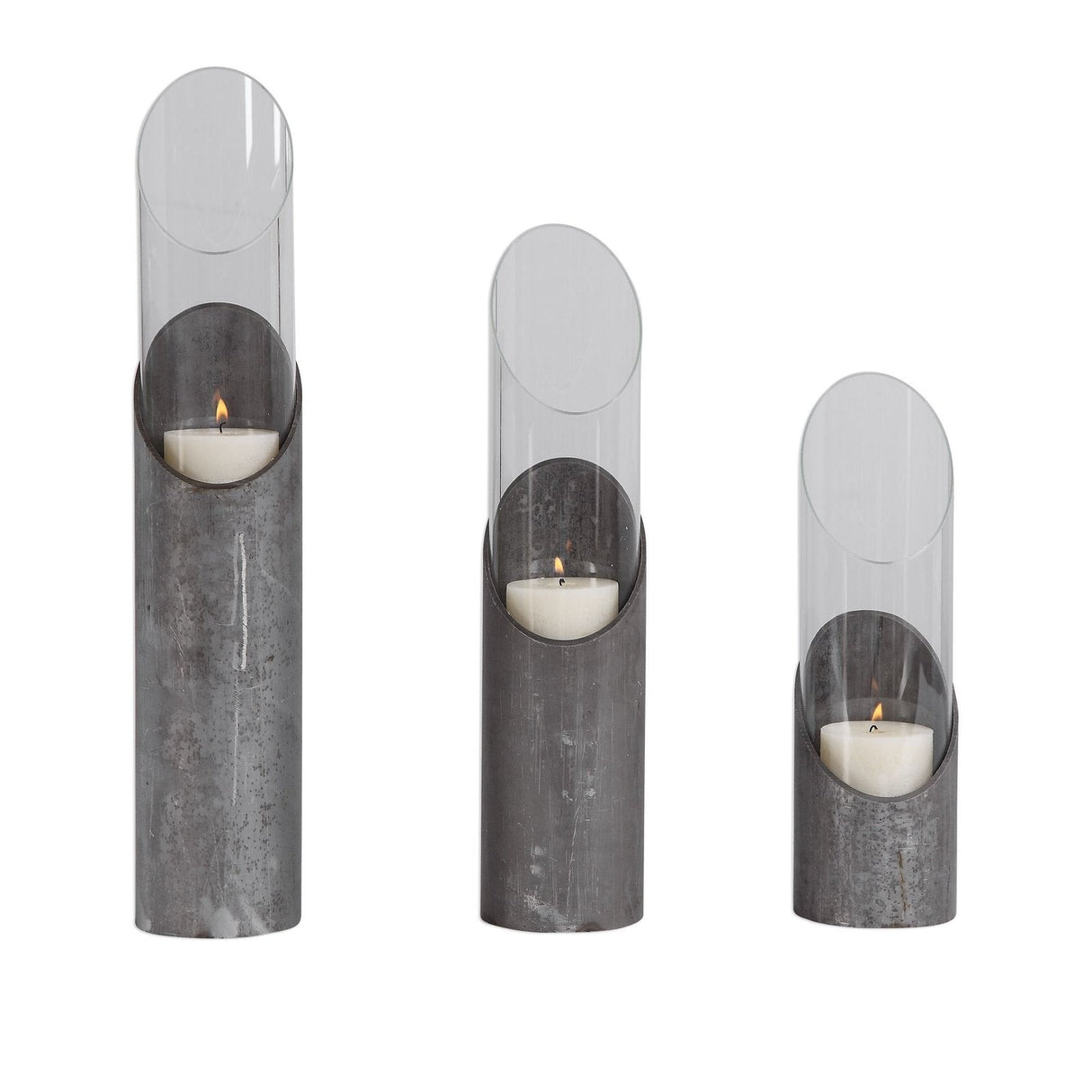 Uttermost Karter Iron & Glass Candleholders - Set Of 3 - Home Elegance USA