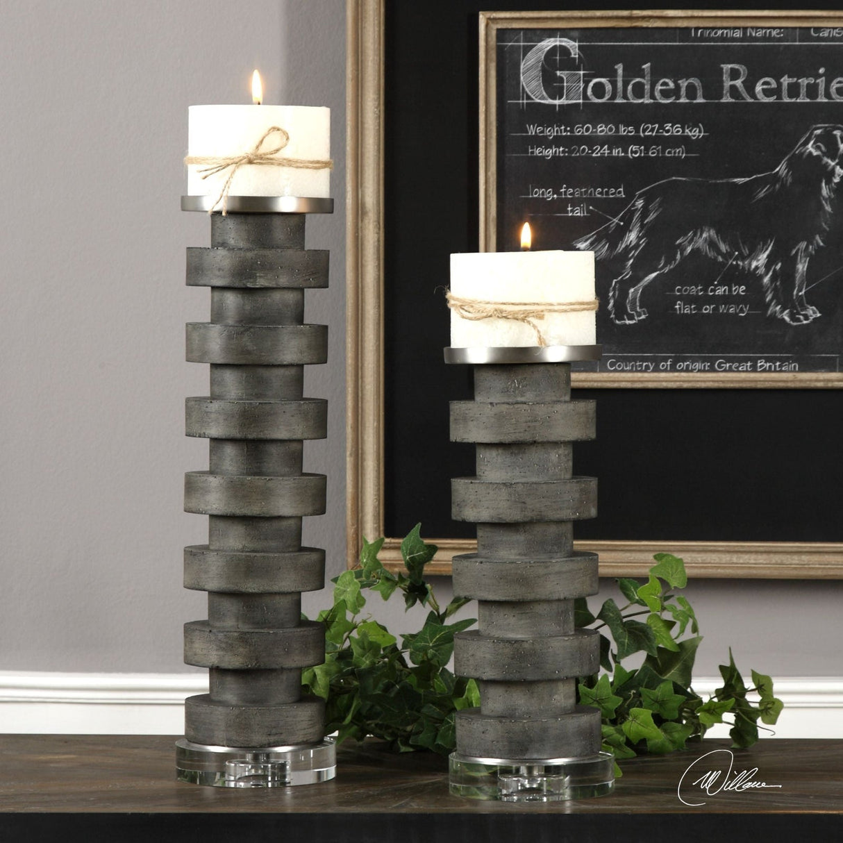 Uttermost Karun Concrete Candleholders - Set Of 2 - Home Elegance USA