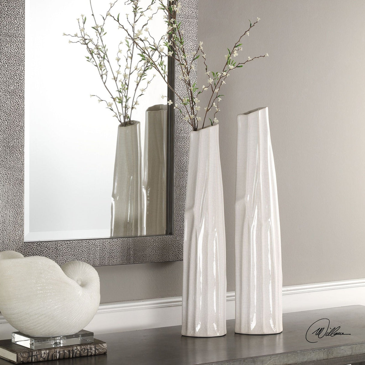 Uttermost Kenley Crackled White Vases - Set Of 2 - Home Elegance USA