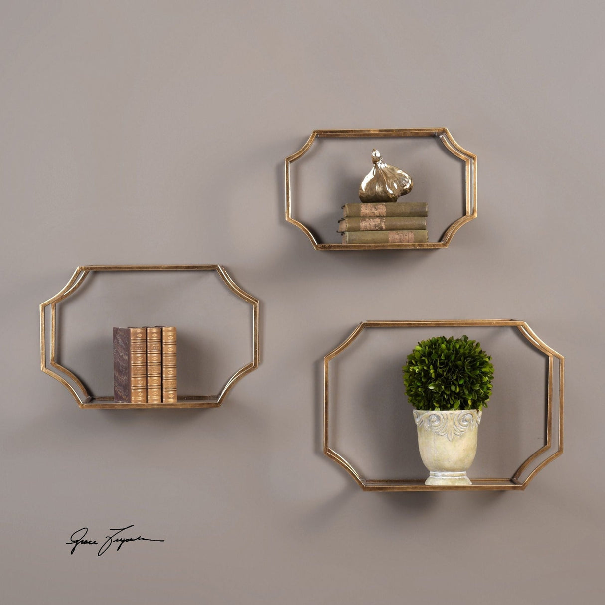 Uttermost Lindee Gold Wall Shelves - Set Of 3 - Home Elegance USA