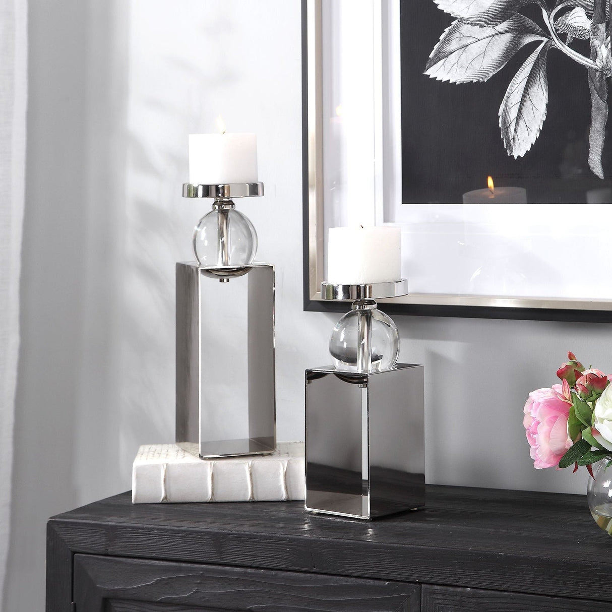 Uttermost Lucian Nickel Candleholders - Set Of 2 - Home Elegance USA