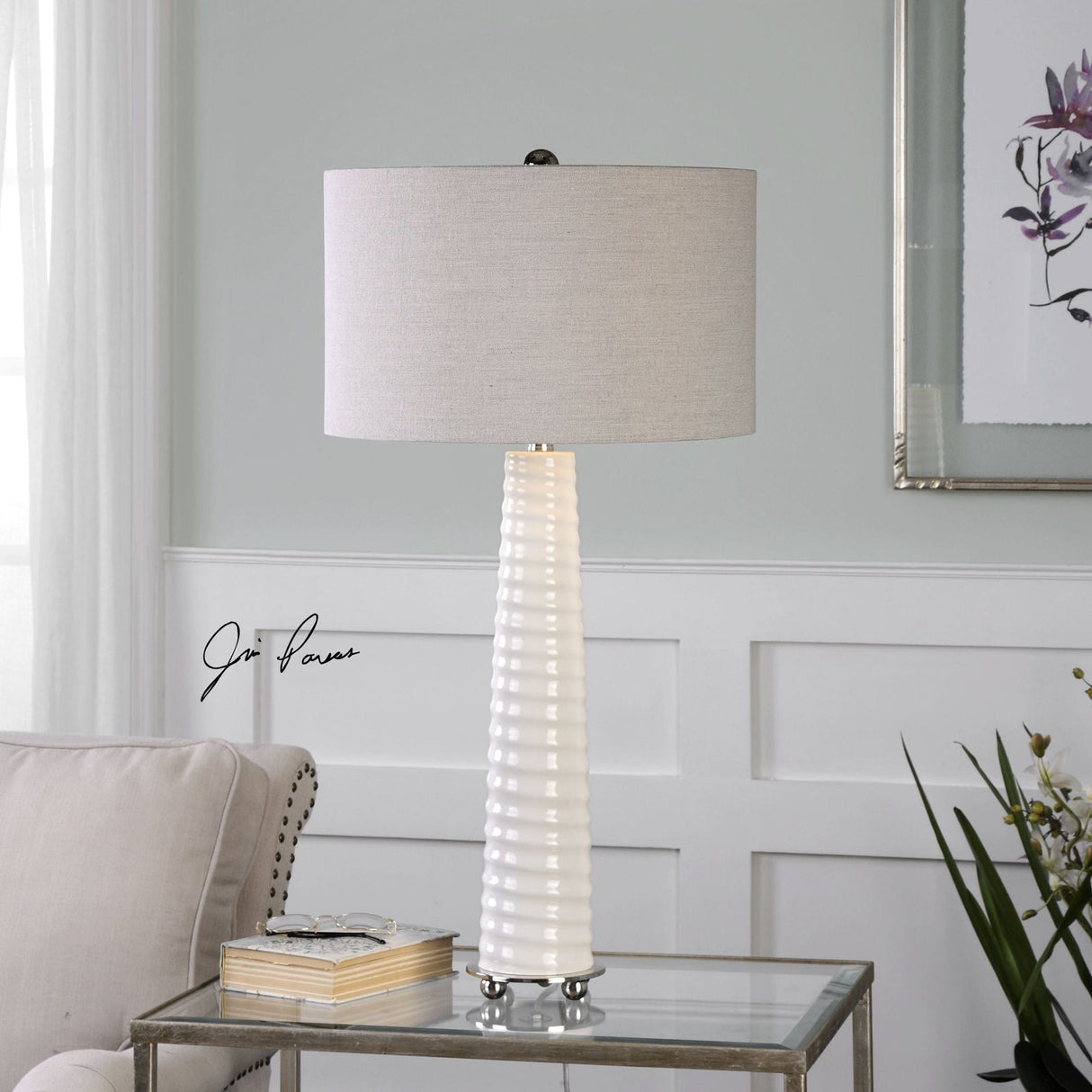 Uttermost Mavone Gloss White Table Lamp - Home Elegance USA