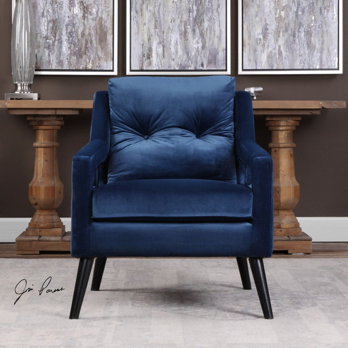 Uttermost O'Brien Blue Velvet Armchair - Home Elegance USA