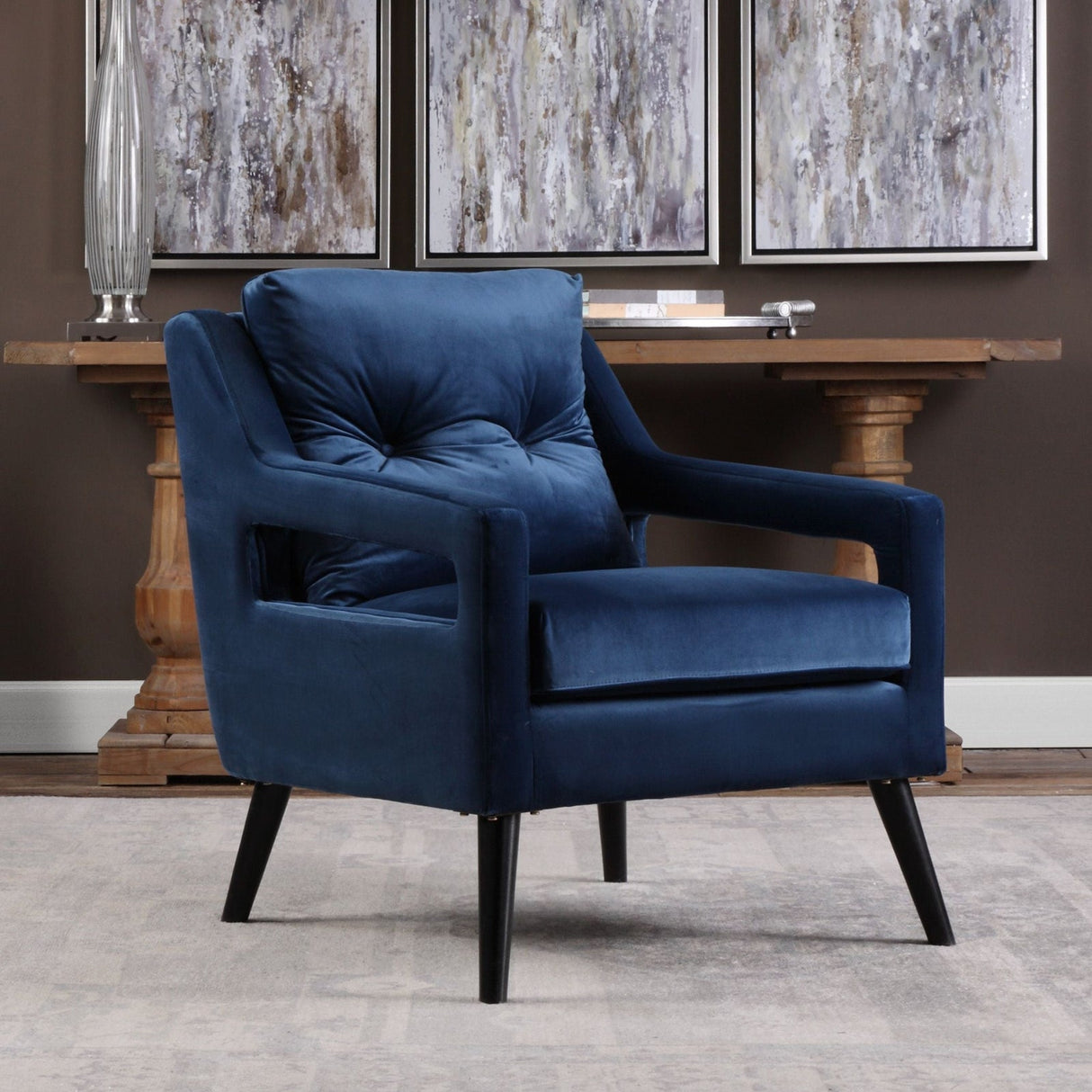 Uttermost O'Brien Blue Velvet Armchair - Home Elegance USA