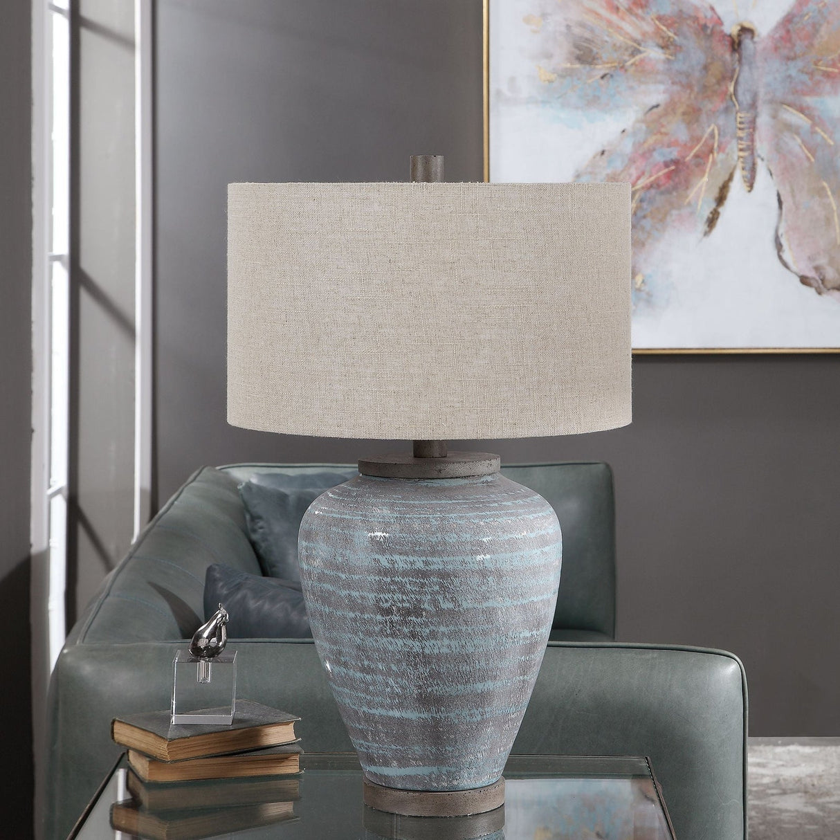 Uttermost Pelia Light Aqua Table Lamp - Home Elegance USA