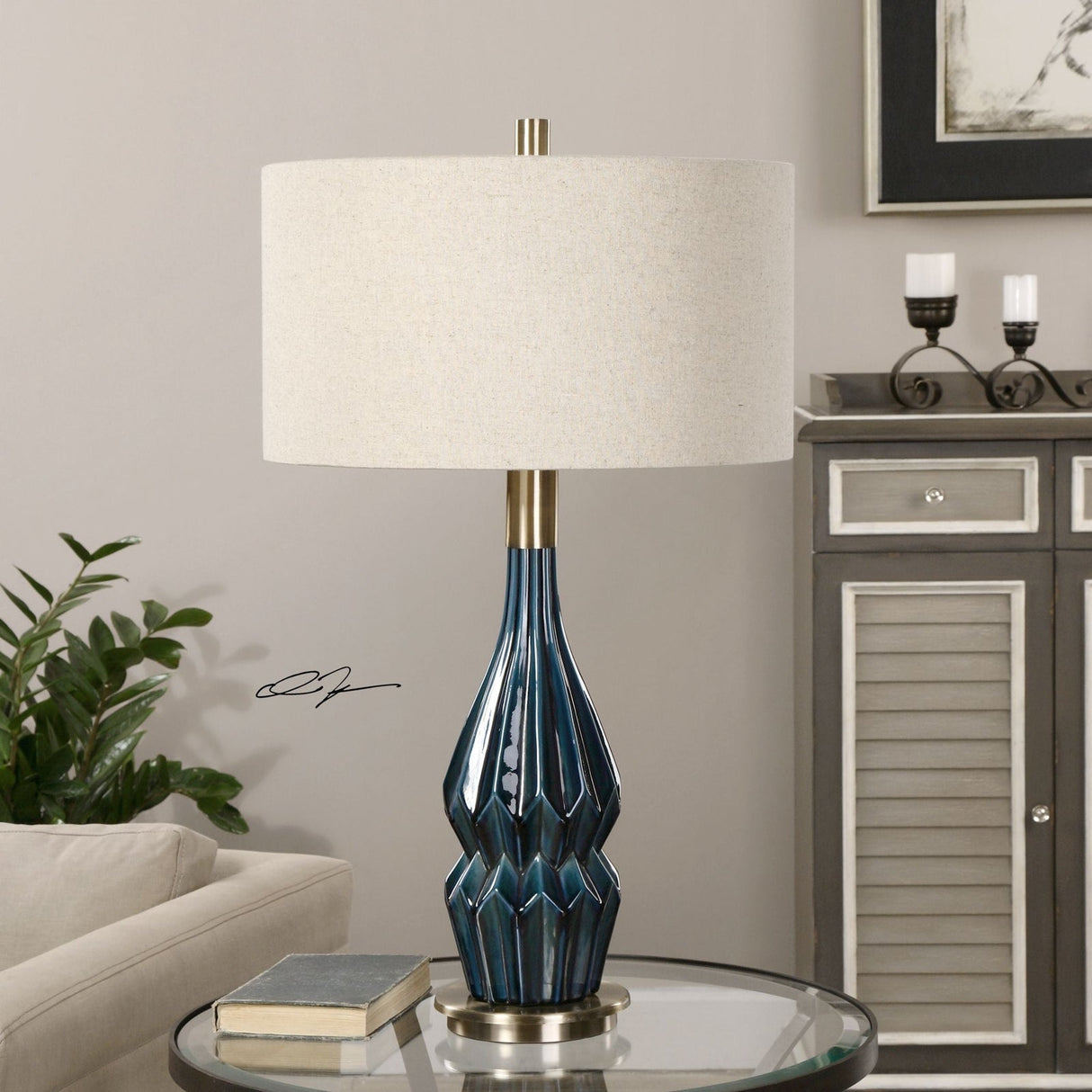 Uttermost Prussian Blue Ceramic Lamp - Home Elegance USA