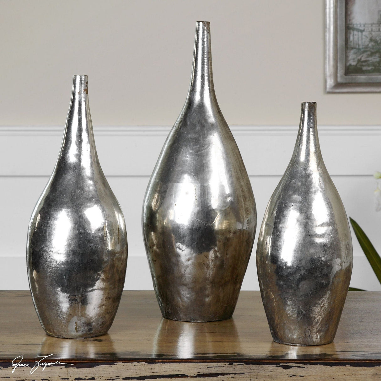 Uttermost Rajata Silver Vases - Set Of 3 - Home Elegance USA