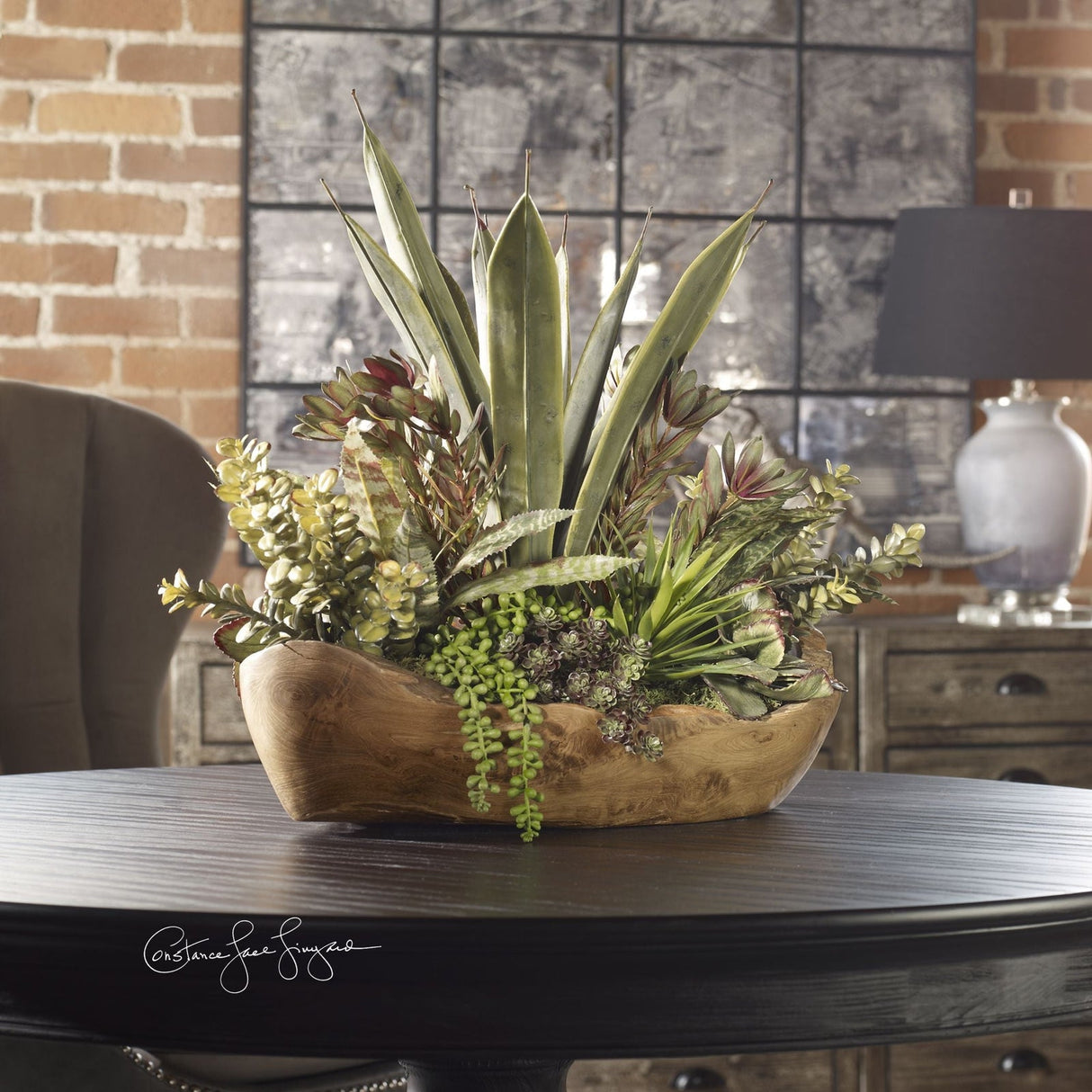 Uttermost Salar Succulents In Teak Bowl - Home Elegance USA
