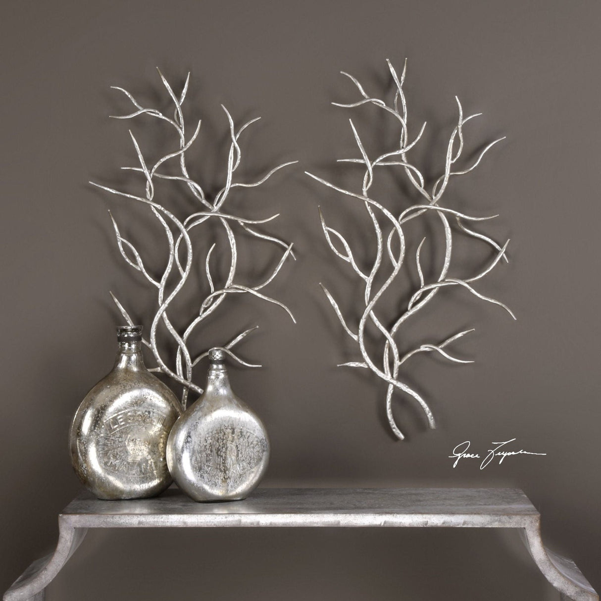 Uttermost Silver Branches Wall Art - Set Of 2 - Home Elegance USA