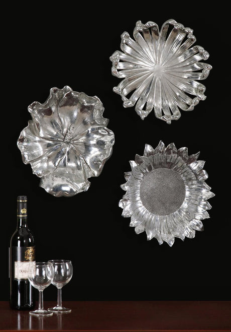 Uttermost Silver Flowers Wall Art - Set Of 3 - Home Elegance USA