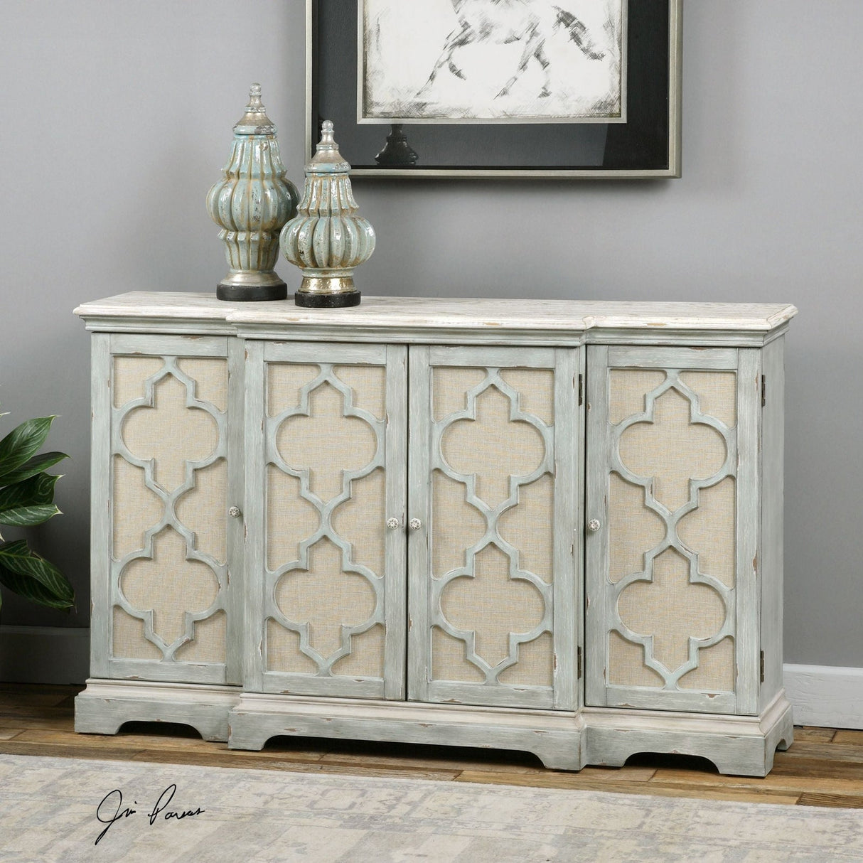 Uttermost Sophie 4 Door Grey Cabinet - Home Elegance USA