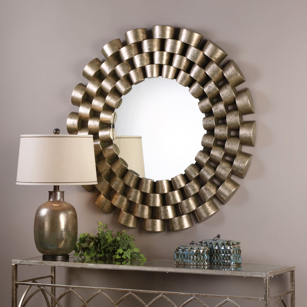 Uttermost Taurion Silver Leaf Round Mirror - Home Elegance USA