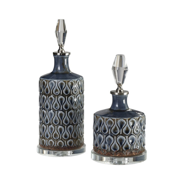 Uttermost Varuna Cobalt Blue Bottles - Set Of 2 - Home Elegance USA