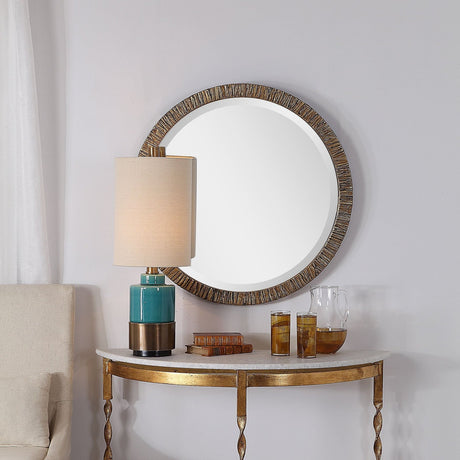 Uttermost Wayde Gold Bark Round Mirror - Home Elegance USA