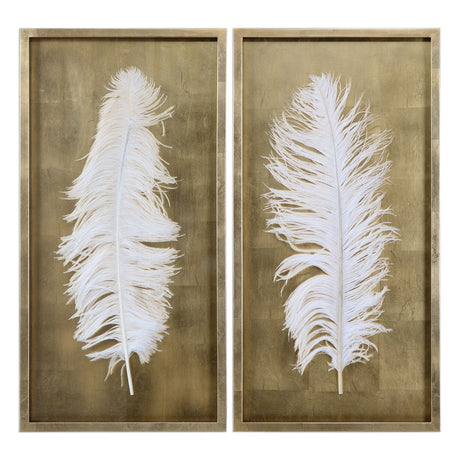 Uttermost White Feathers Gold Shadow Box - Set Of 2 - Home Elegance USA