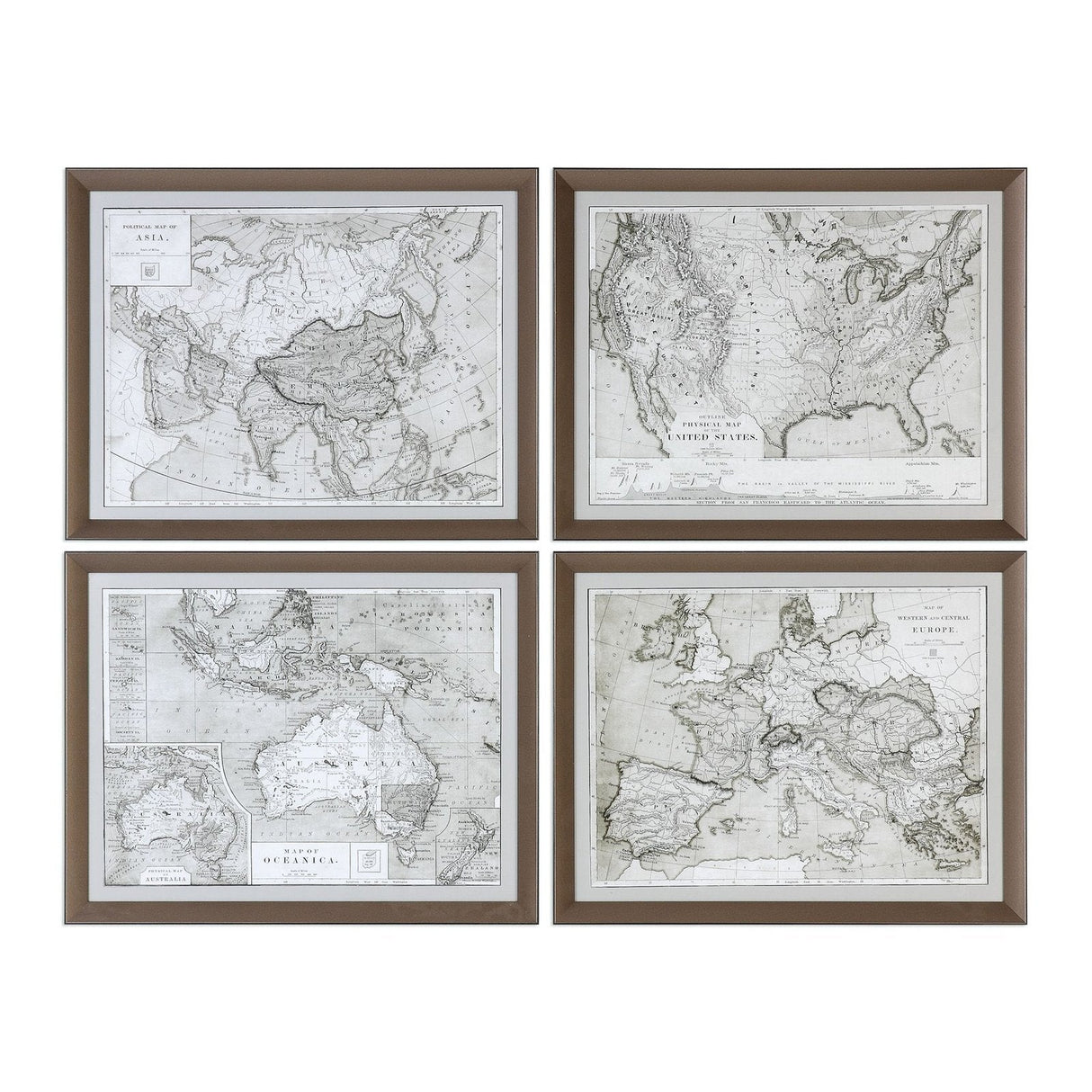 Uttermost World Maps Framed Prints - Set Of 4 - Home Elegance USA