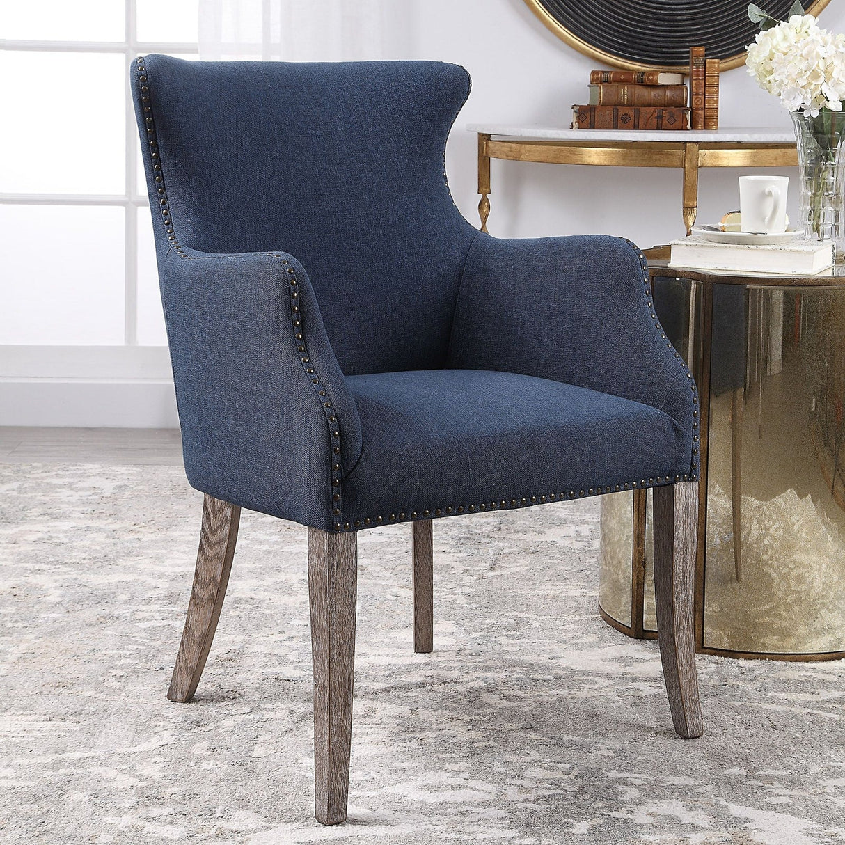 Uttermost Yareena Blue Wing Chair - Home Elegance USA