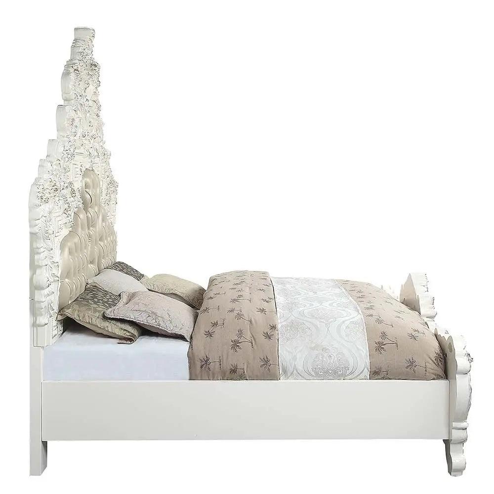 Vanaheim Eastern King Bedroom Set in Beige PU & Antique White Finish by Acme Furniture Acme Furniture