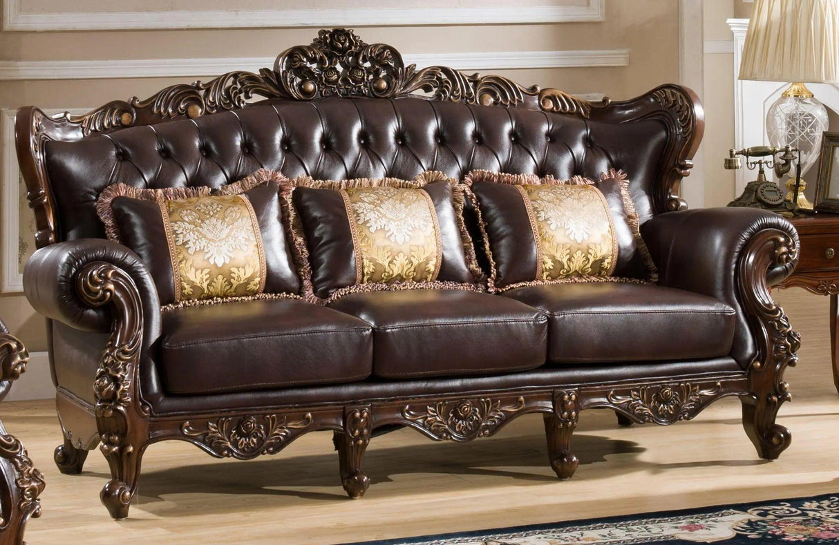 Vanessa Traditional Sofa and Loveseat in Cherry Wood Finish by Cosmos Furniture Cosmos Furniture