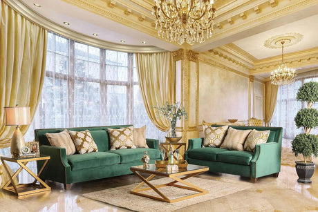 Verdante Transitional Sofa and Loveseat in Emerald Green Microfiber Finish by Furniture of America Furniture of America