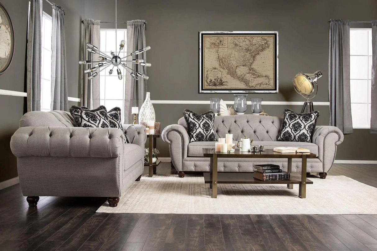 Viviana Transitional Sofa and Loveseat in Gray Linen-like Fabric by Furniture of America Furniture of America