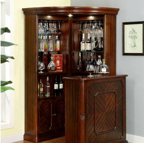 Voltaire Cherry Corner Curio Bar Home Bar Storage CR142 | FOA