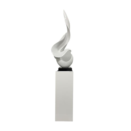 White Flame Floor Sculpture With White Stand, 65" Tall - Home Elegance USA