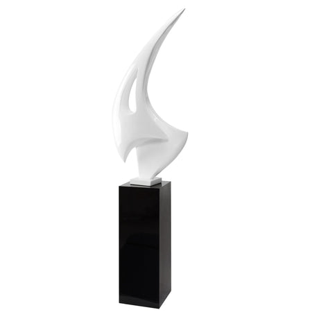 White Sail Floor Sculpture With Black Stand, 70" Tall - Home Elegance USA