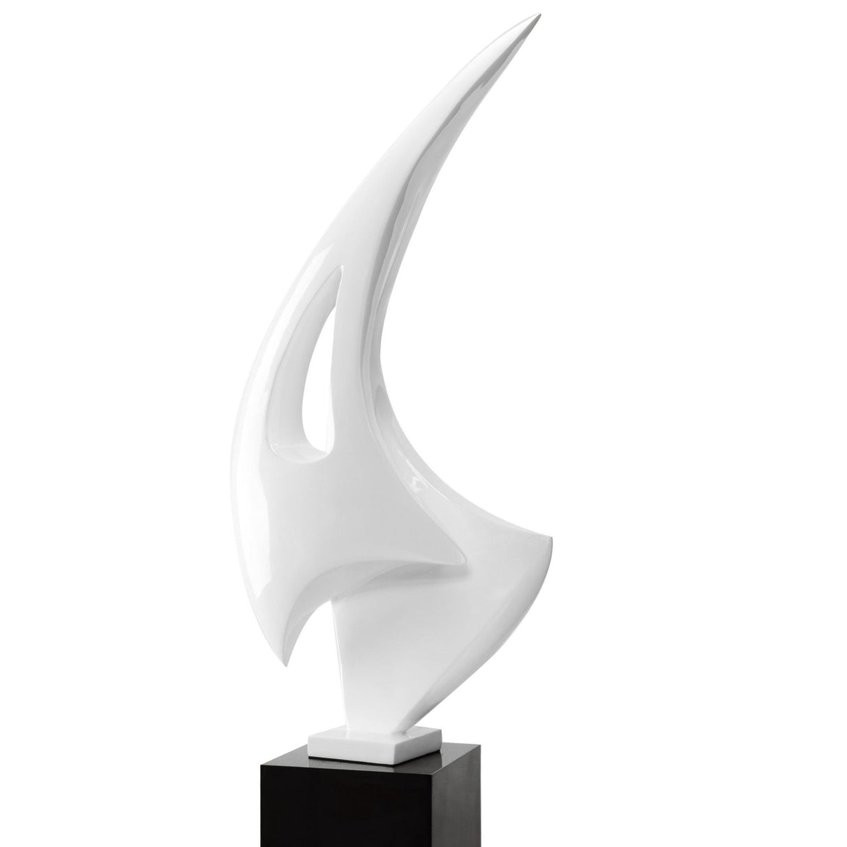 White Sail Floor Sculpture With Black Stand, 70" Tall - Home Elegance USA