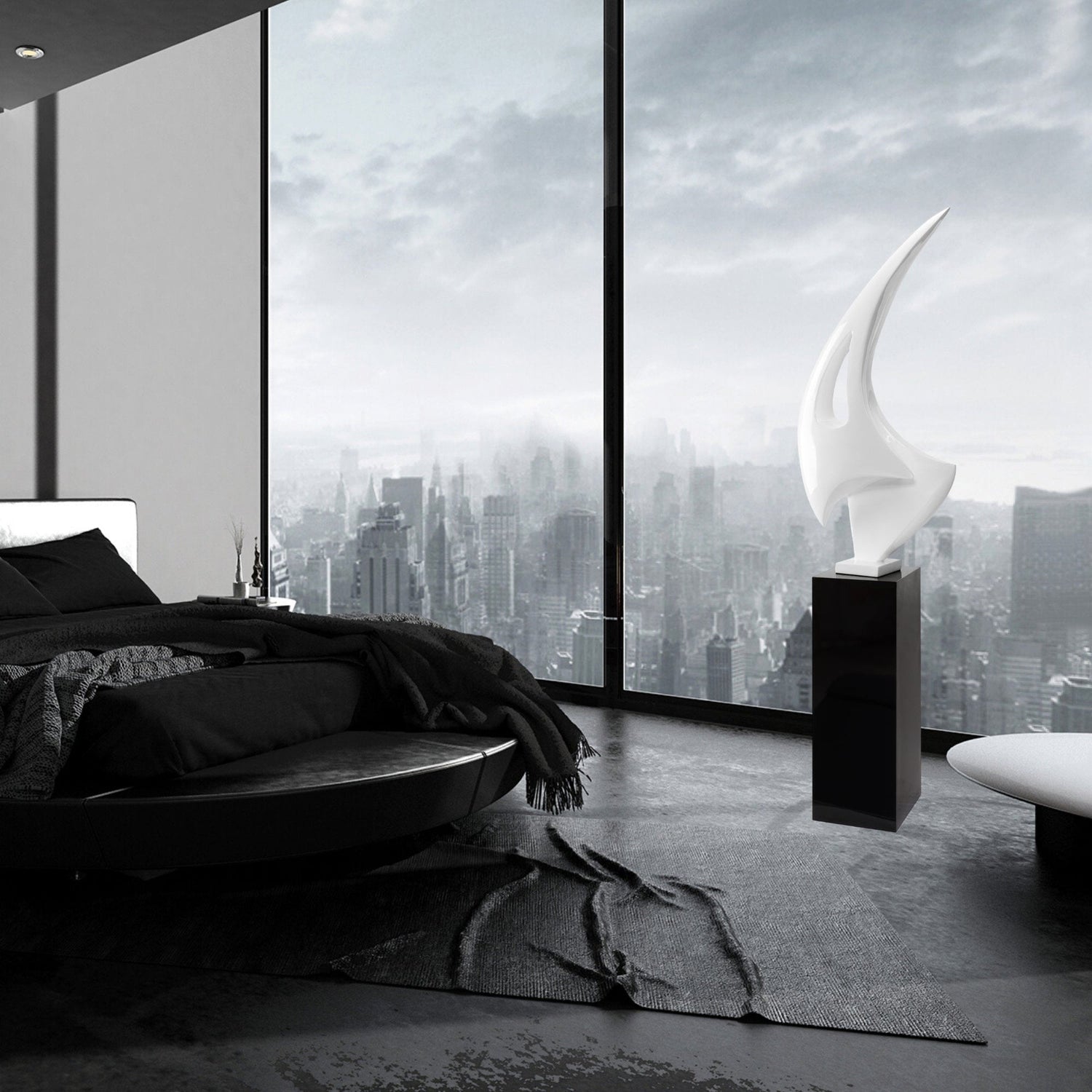 White Sail Floor Sculpture With Black Stand, 70" Tall - Home Elegance USA