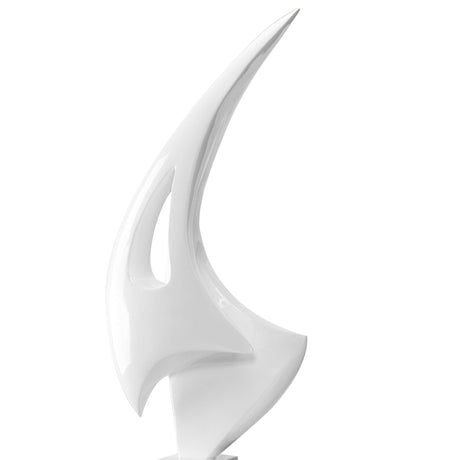 White Sail Floor Sculpture With White Stand, 70" Tall - Home Elegance USA