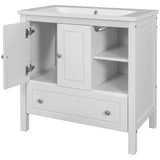 [VIDEO] 30" Bathroom Vanity with Sink, Bathroom Storage Cabinet with Doors and Drawers, Solid Wood Frame, Ceramic Sink, White