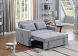 Zoey Light Gray Linen Convertible Sleeper Loveseat with Side Pocket Home Elegance USA