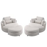 [Video] Welike Swivel Accent Barrel Modern Sofa Lounge Club Big Round Chair with Storage Ottoman Linen Fabric for Living Room Hotel with Pillows . *2PCS Home Elegance USA