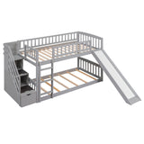 Stairway Twin over Twin Bunk Bed with Two Drawers and Slide, Gray(OLD SKU :LT000155AAE) - Home Elegance USA