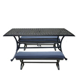 3 Piece Aluminum Dining Set, Rectangular table and Benches, Navy Blue